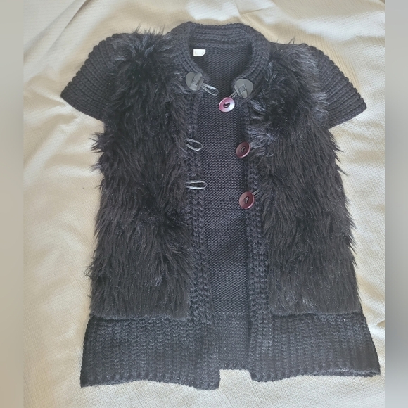 Women's Black Faux Fur Knit Jacket - Picture 1 of 6